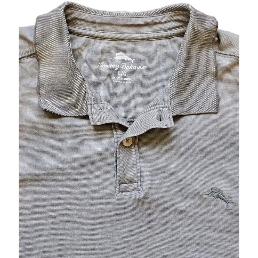 Tommy Bahama Mens Polo Shirt Size Large Gray Cotton Blend Marlin Logo Casual